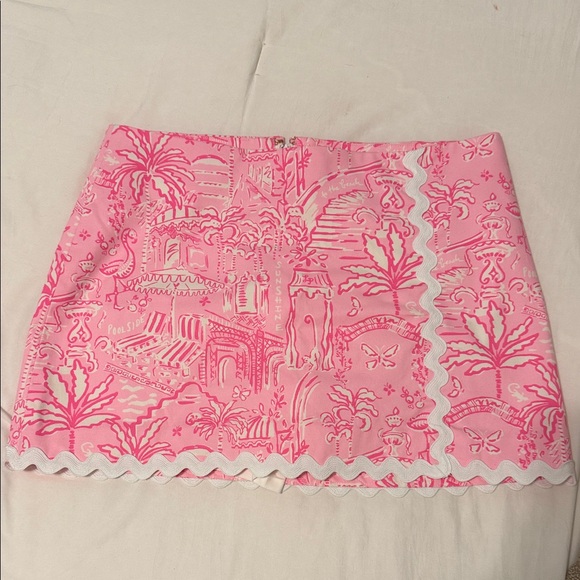 Lilly Pulitzer Dresses & Skirts - Lilly Pulitzer Hot Pink Scenic Print Mini Skort with White Scallop Trim